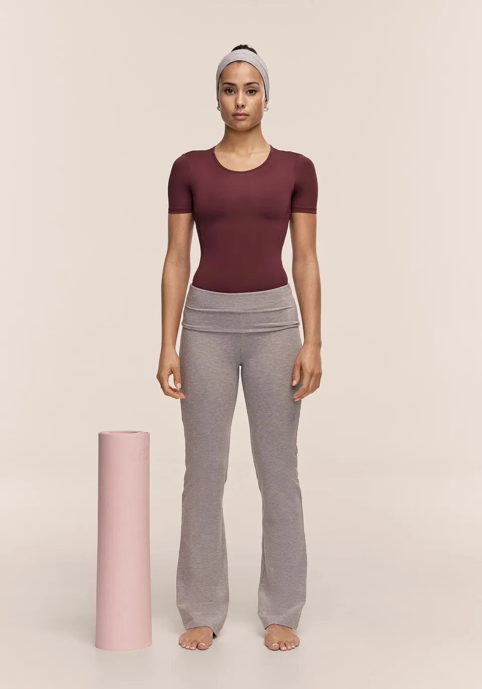 Casall Sublime Folded Flare pantaloni yoga grigio melange cotone