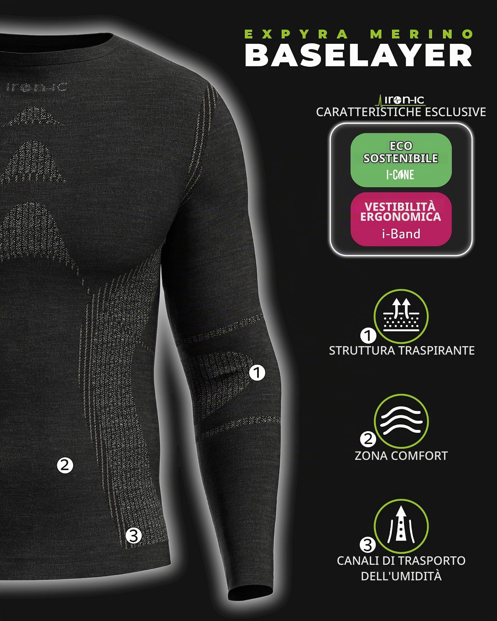 Iron-Ic Expyra 202006 maglia termica manica lunga S-M merino