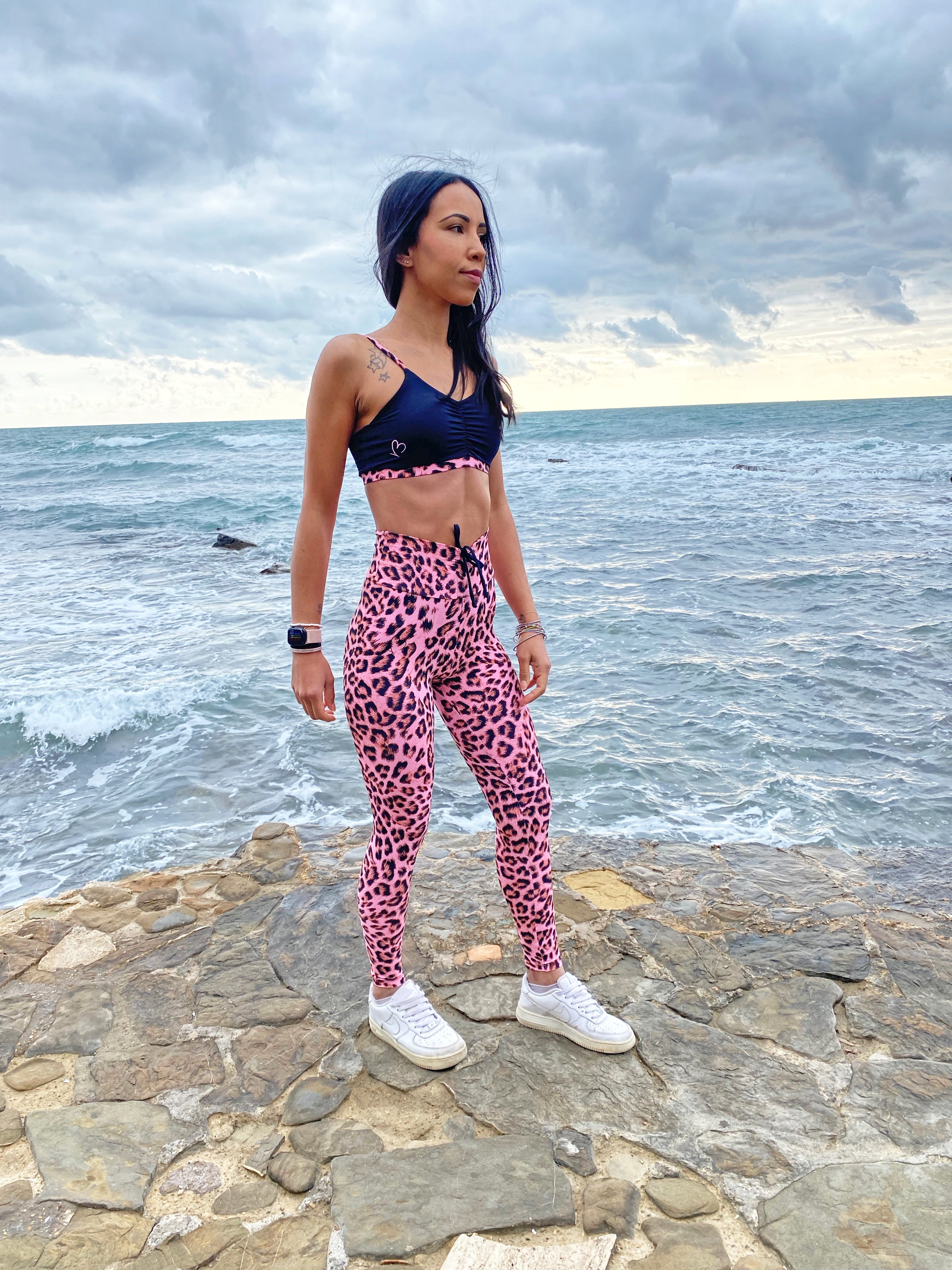 VB Top maculato nero e rosa supplex traspirante