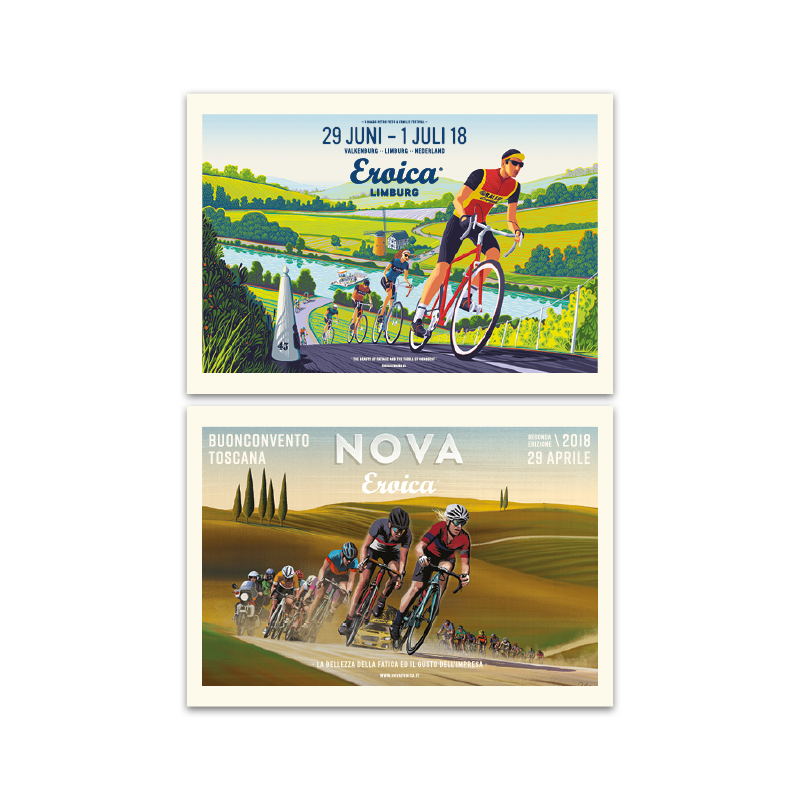 L'Eroica set cartoline 2018 illustrazioni storiche