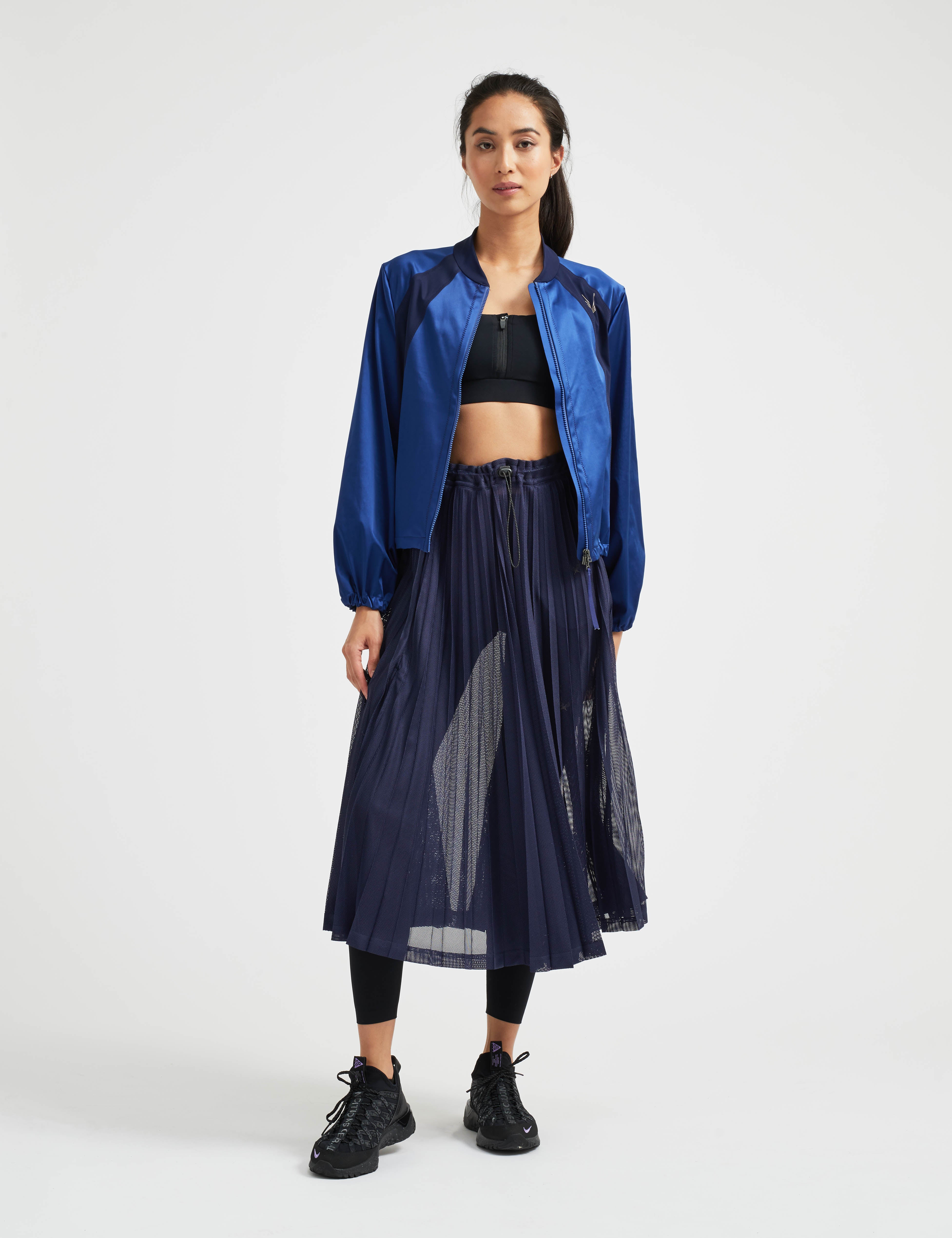 Lucas Hugh Satin Bomber Jacket giacca blu L elasticizzata