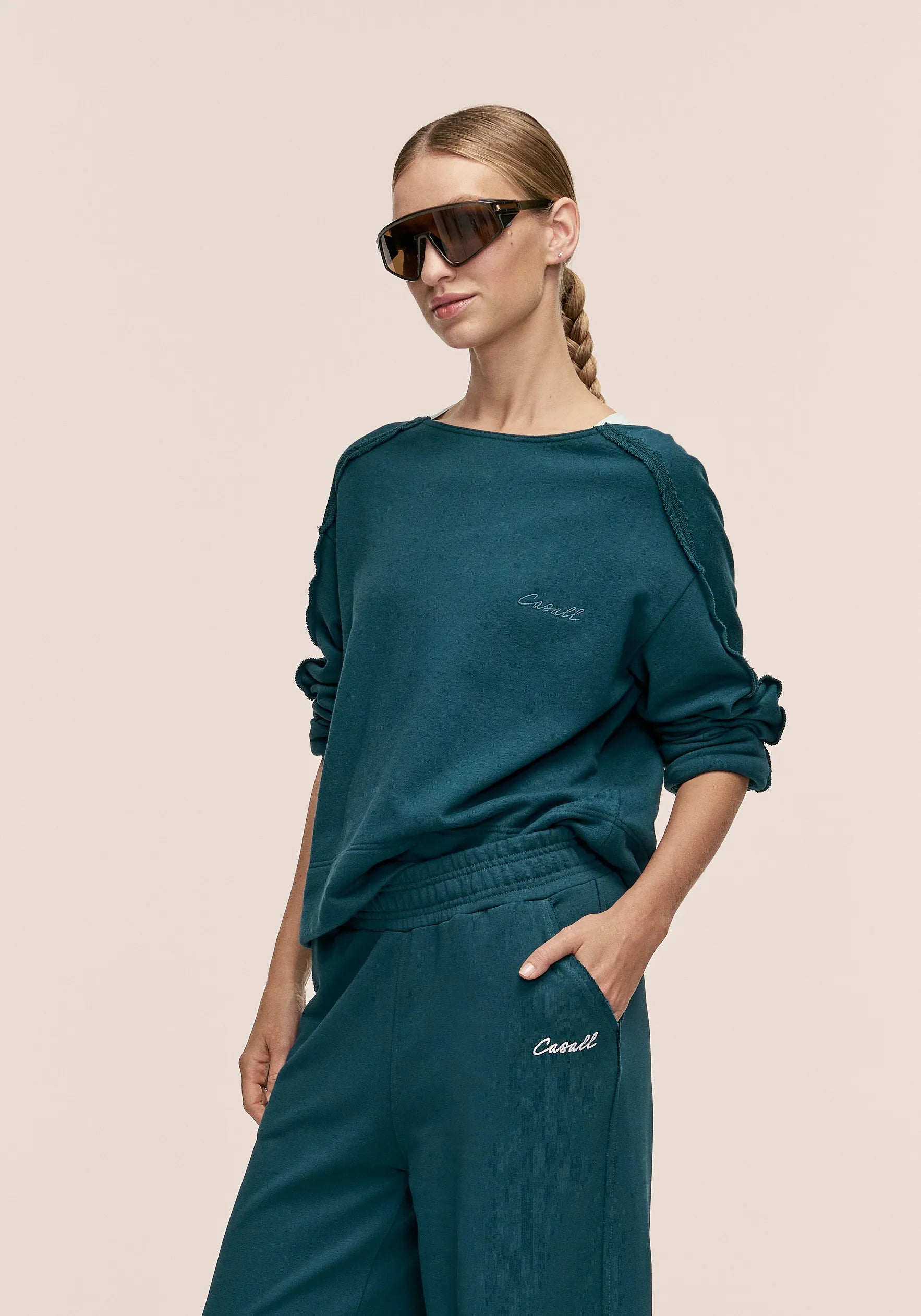Casall Reversed Seam Terry Crew felpa Ocean Teal oversize