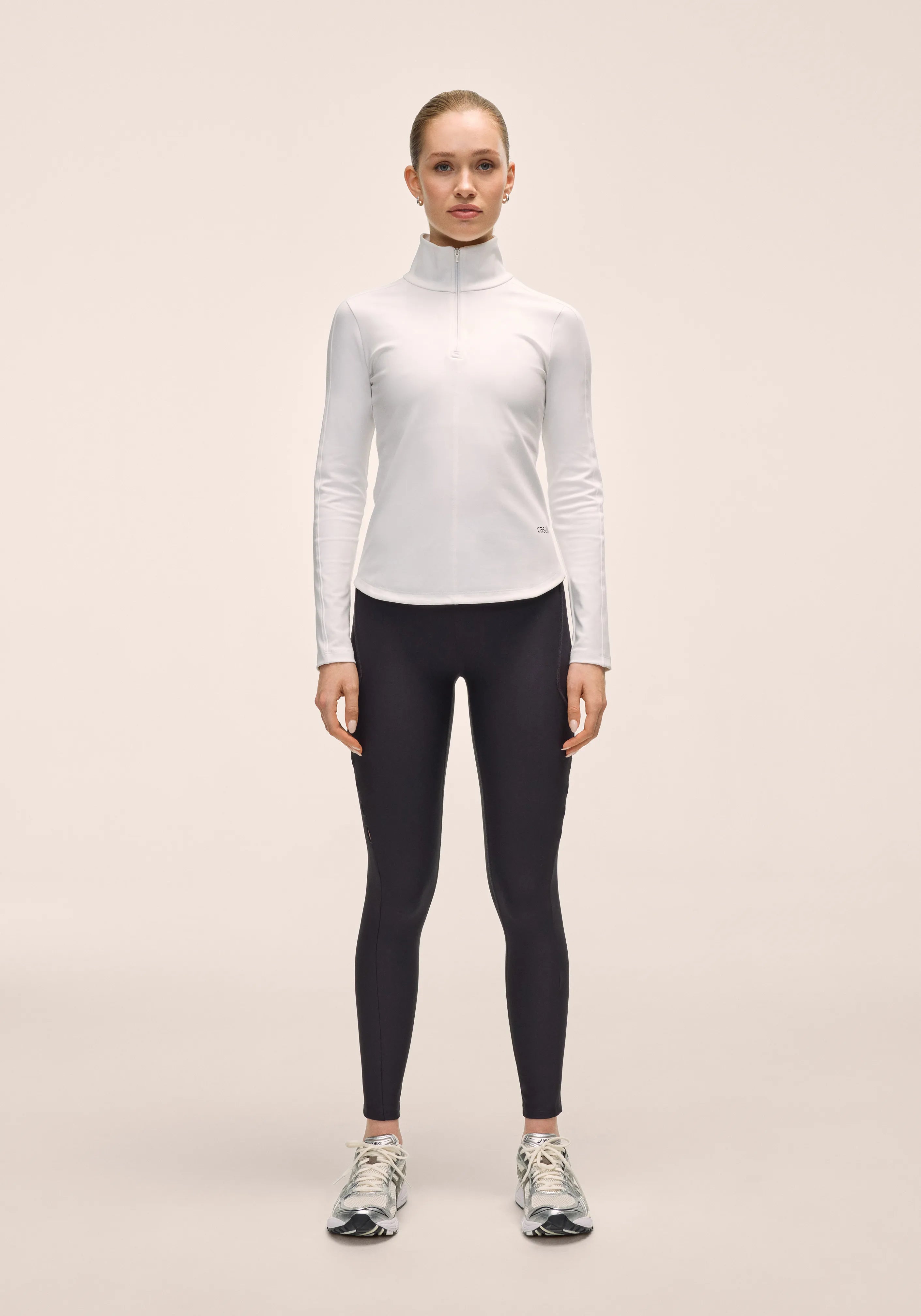 Casall Serene Half Zip maglia bianca manica lunga