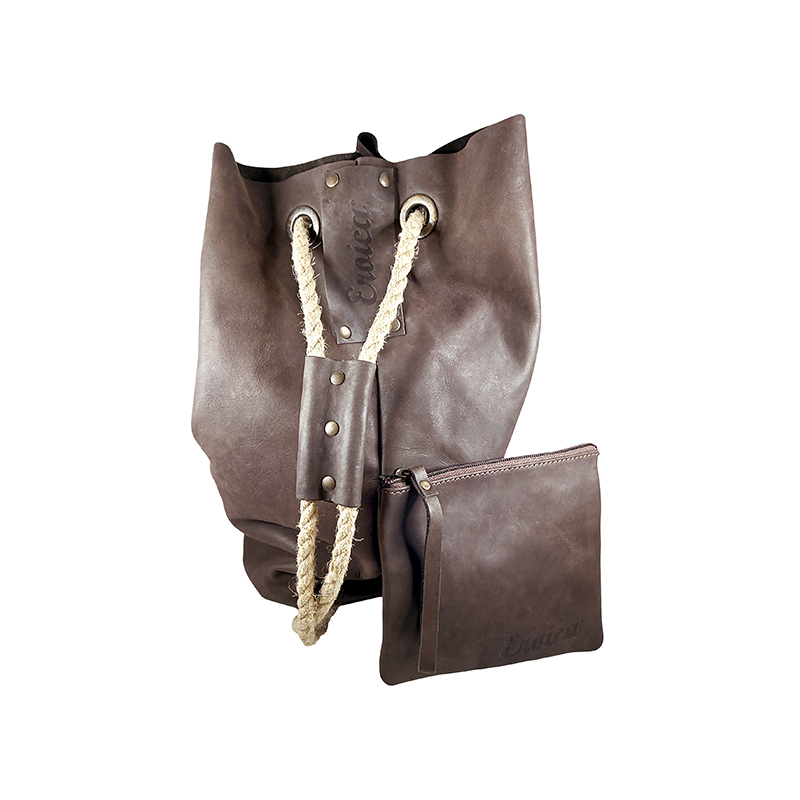 L'Eroica sacca in vera pelle cuoio con pochette Made in Tuscany