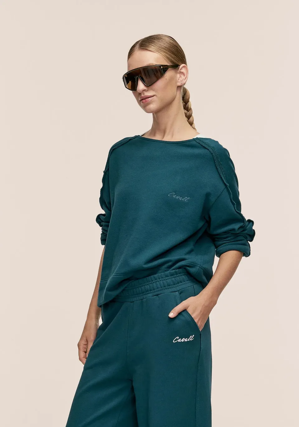 Casall Reversed Seam Terry Crew felpa Ocean Teal oversize