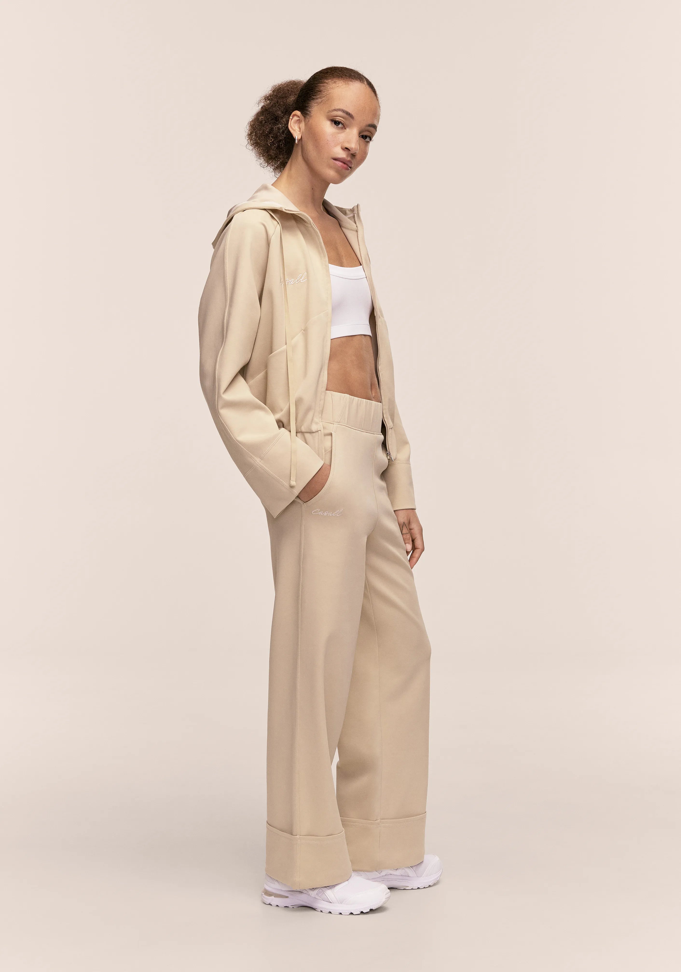 Casall Aria Turn Up Straight jogger Ecru cotone bio