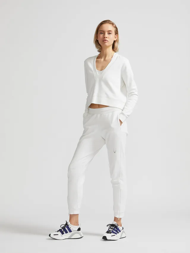 Lucas Hugh Carbon Crop felpa donna bianca in cotone