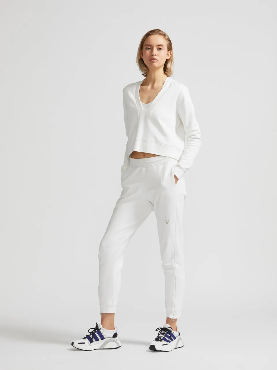 Lucas Hugh Carbon Crop felpa donna bianca in cotone