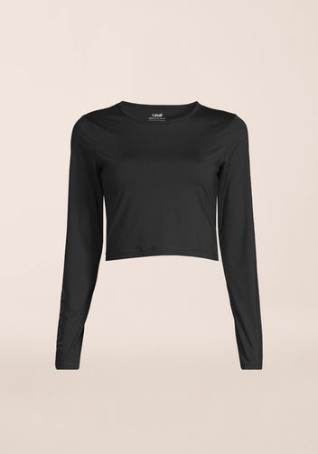 Casall Graphic Crop Long Sleeve maglia nera traspirante