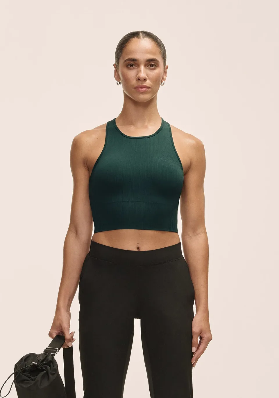 Casall Multi Rib Seamless top sportivo verde scuro supporto leggero