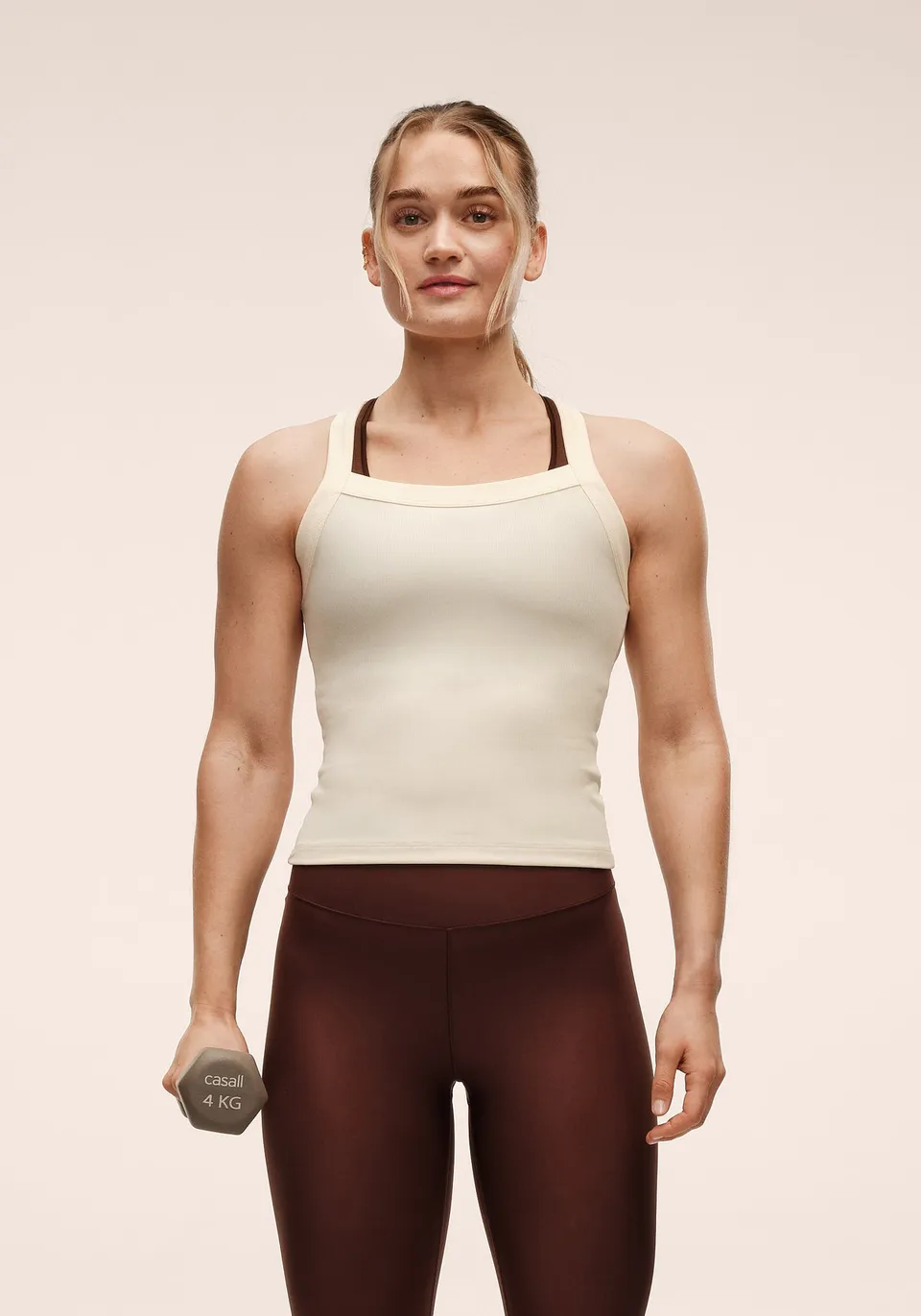 Casall Defined Rib Tank canotta crema costine
