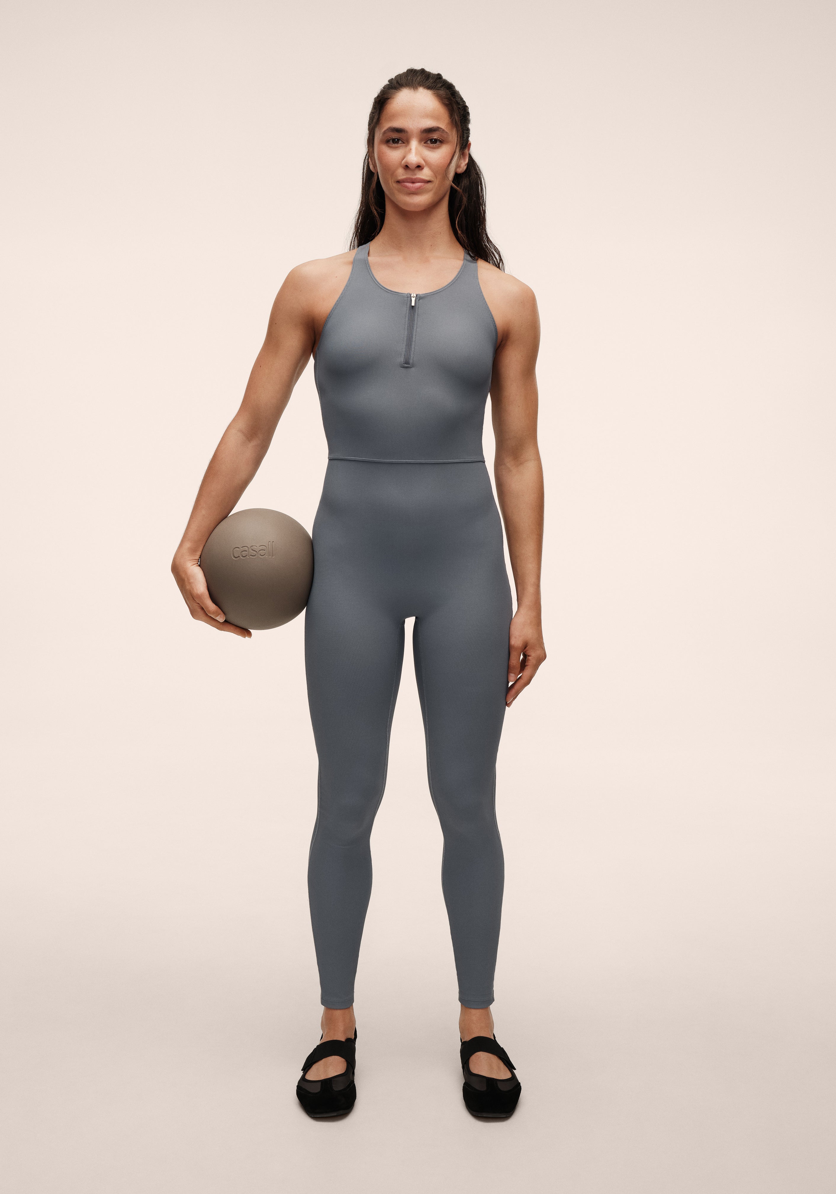 Casall Brace Rib Zip Catsuit tuta blu mezza zip