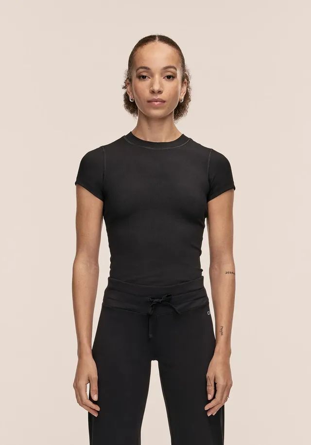 Casall Defined Rib Tee t-shirt training Black elasticizzata