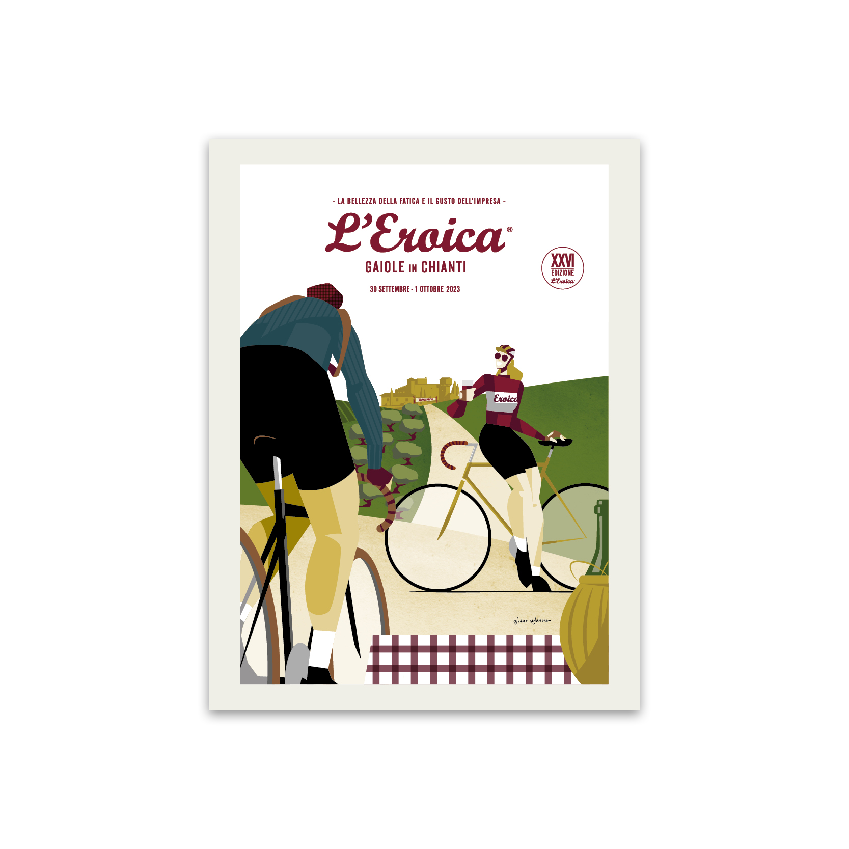 L'Eroica Gaiole 2023 poster illustrazione ufficiale colori