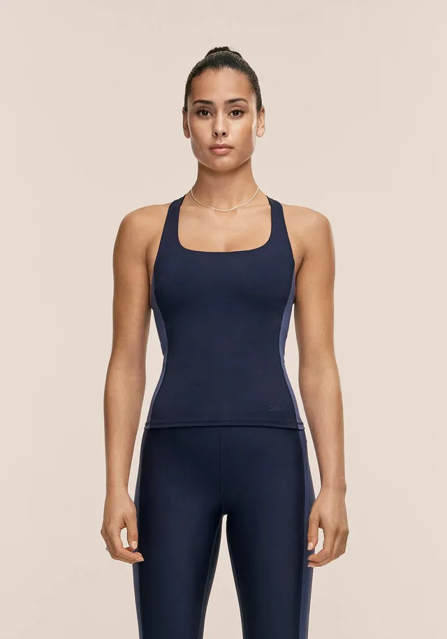 Casall Shaped Block Built in Bra Tank canotta blu reggiseno