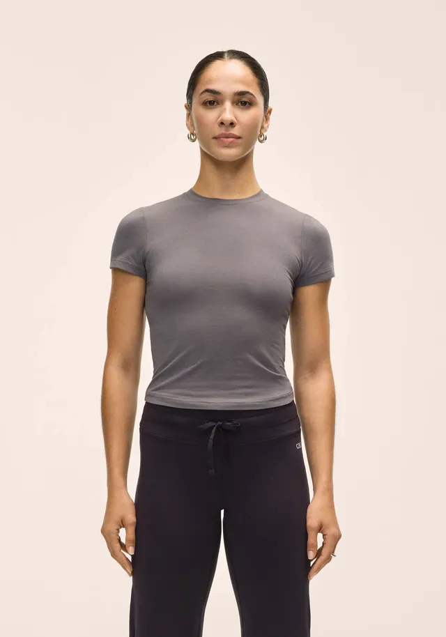 Casall Cotton Blend Slim Tee t-shirt grigio scuro cotone bio