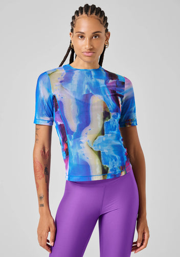 Casall Sheer Mesh Tee Maglietta Blu Nostalgia traspirante