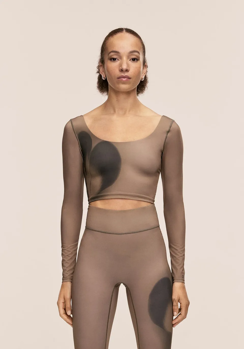 Casall Aura Flower Print Long Sleeve top khaki