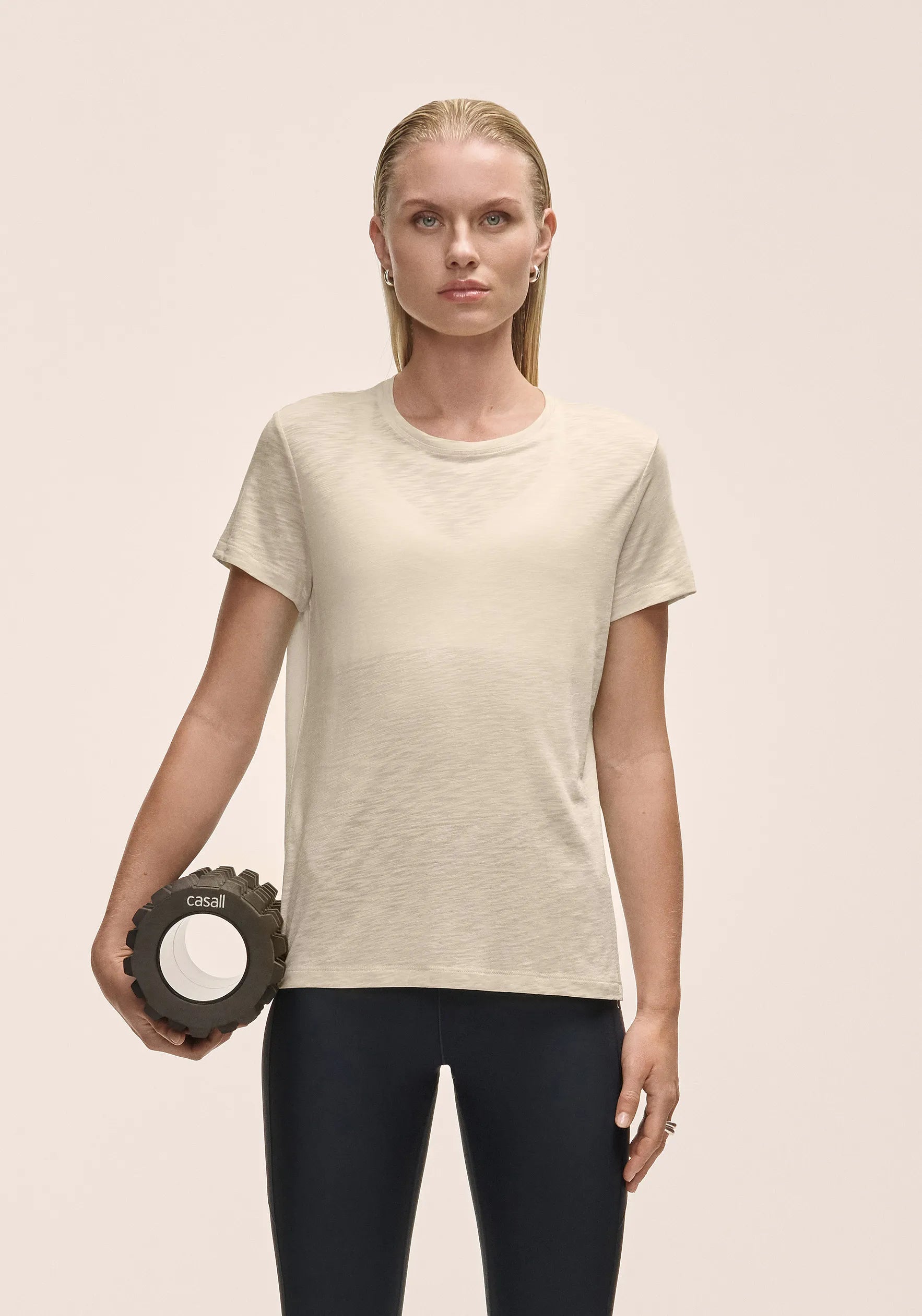 Casall Soft Texture Tee t-shirt ecru collo alto