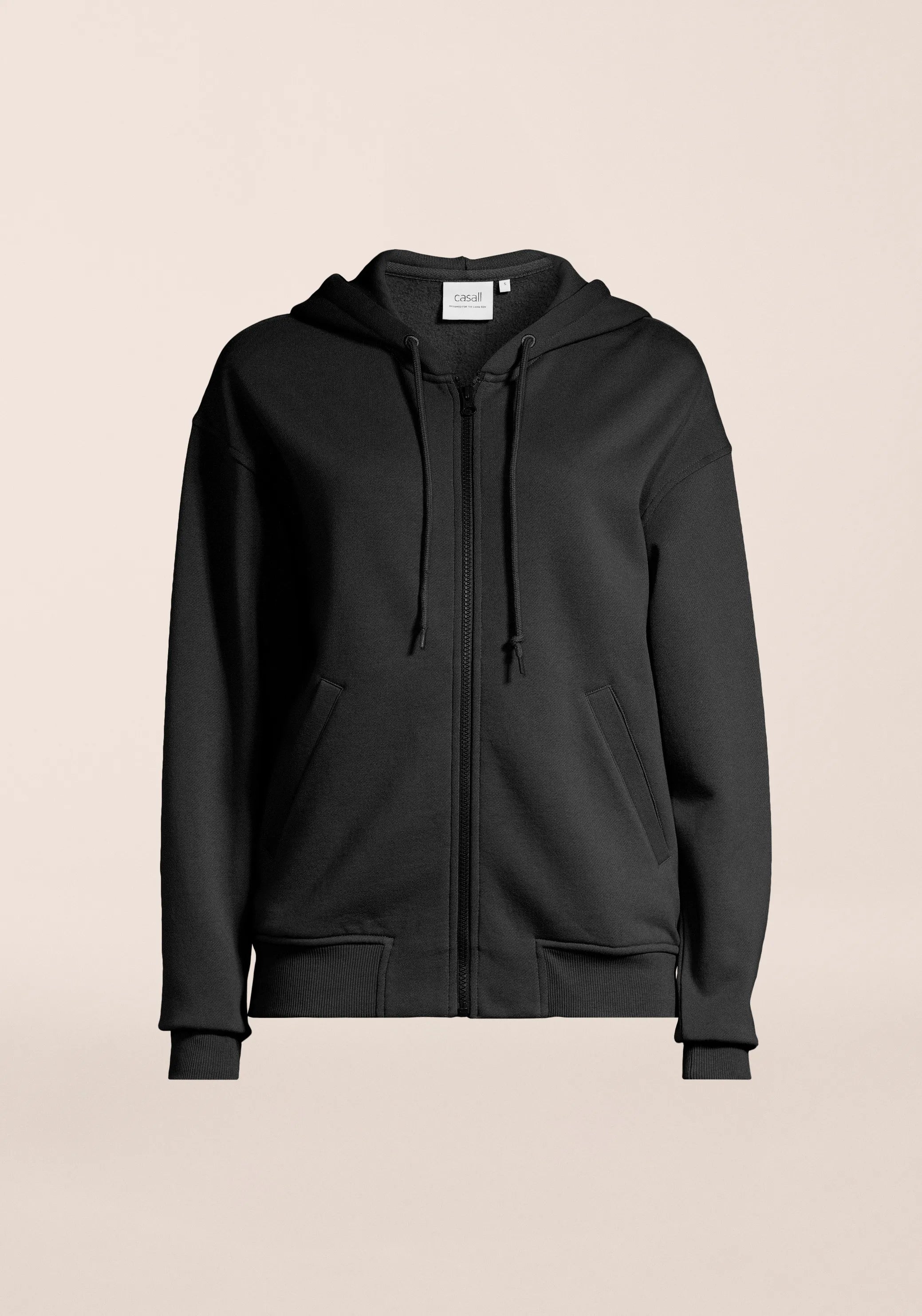 Casall Casual Zip Hoodie felpa nera con cappuccio