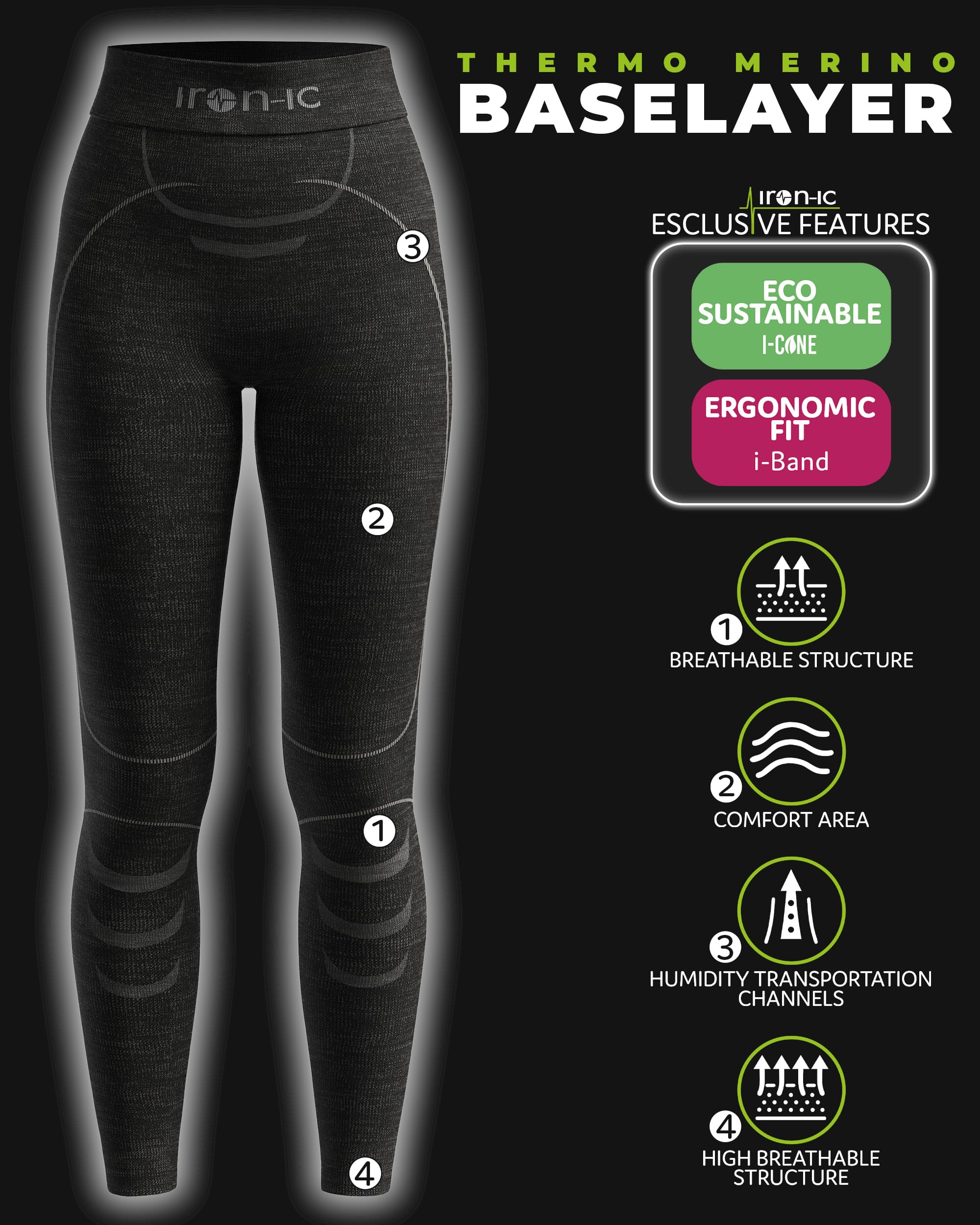 IRON-IC Ultra Warm 610866 leggings donna S-M merino