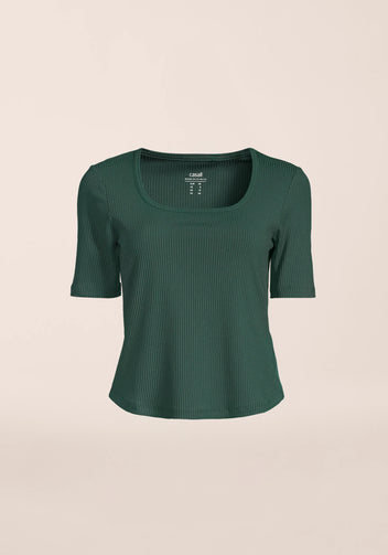 Casall Scoop Rib Tee maglietta Dark Pine elasticizzata