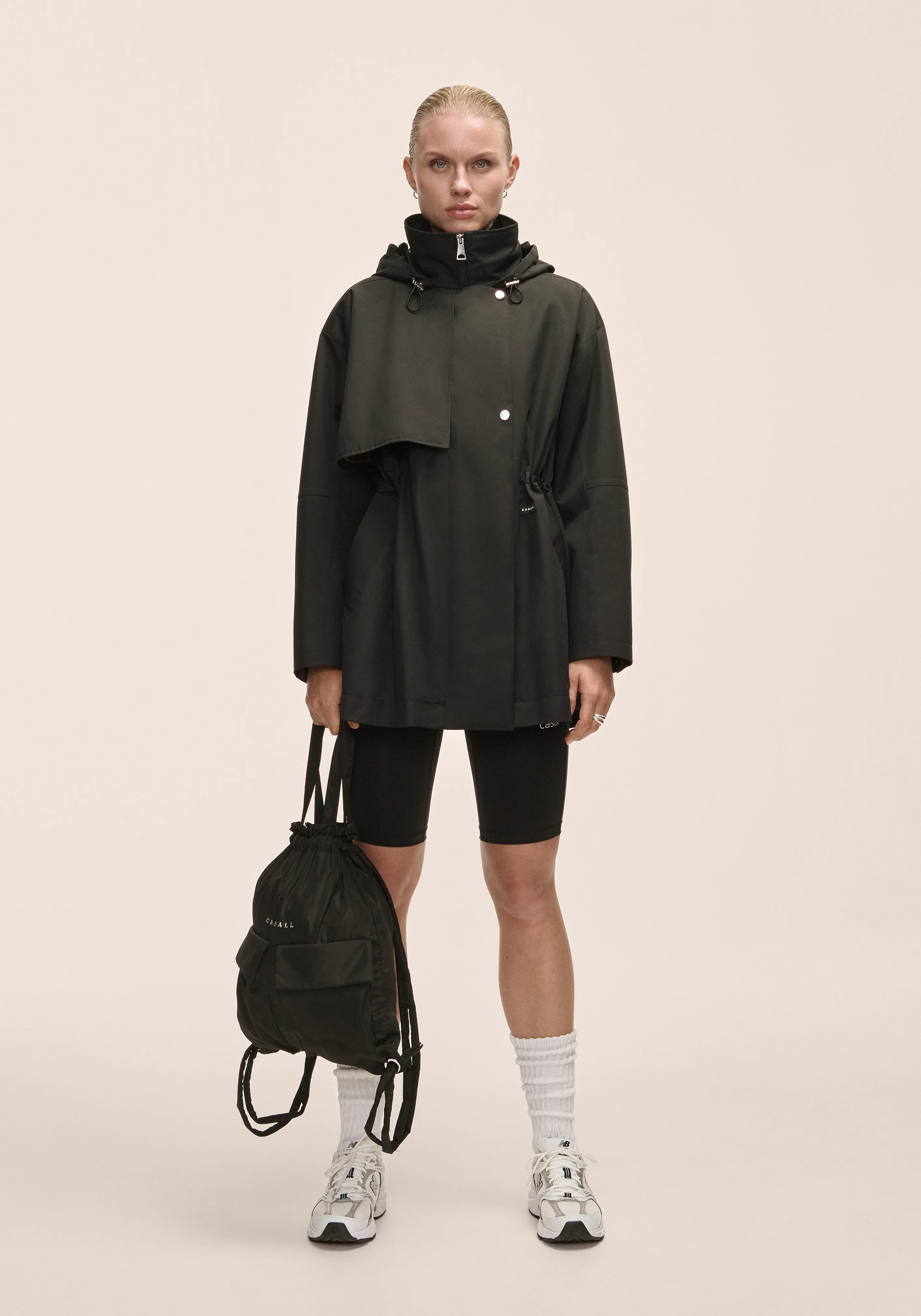 Casall Scandi Trench giacca antipioggia nera impermeabile