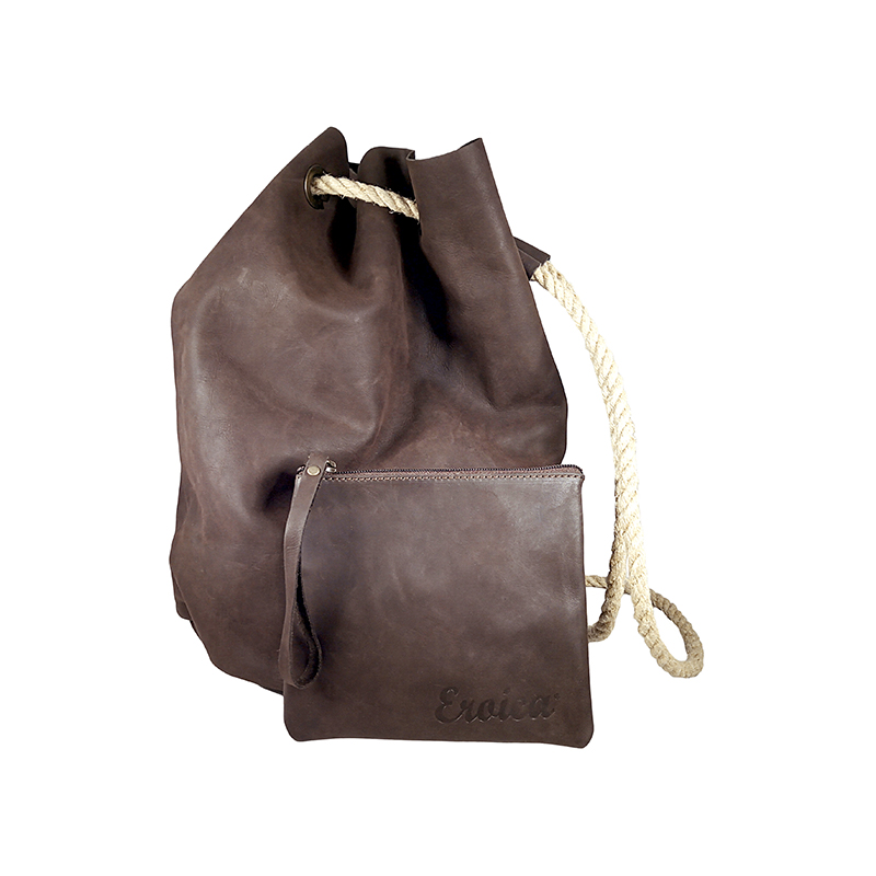 L'Eroica sacca in vera pelle cuoio con pochette Made in Tuscany