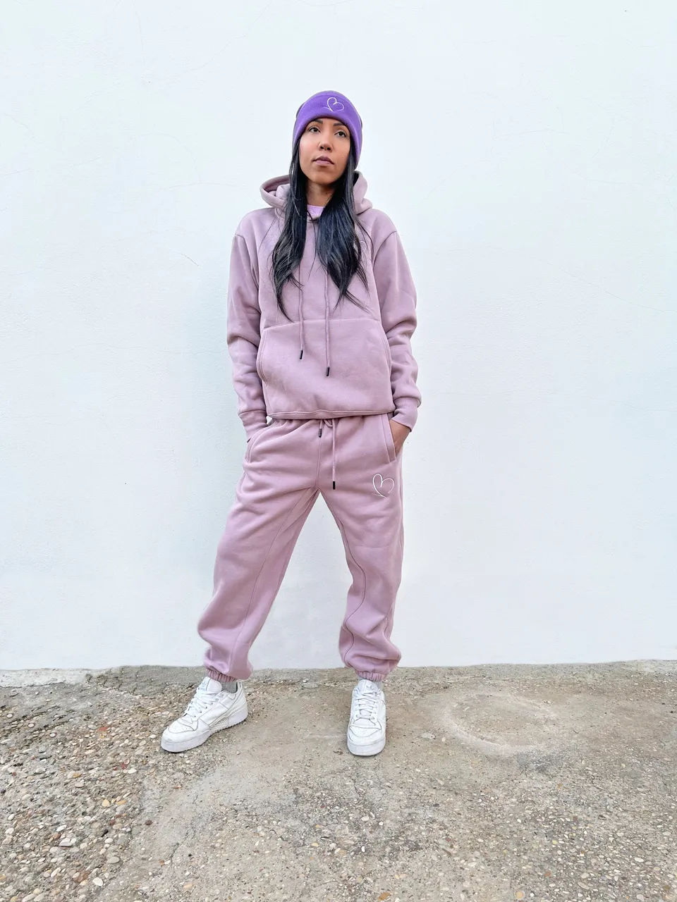 VB Light Purple tuta in cotone felpato con cappuccio