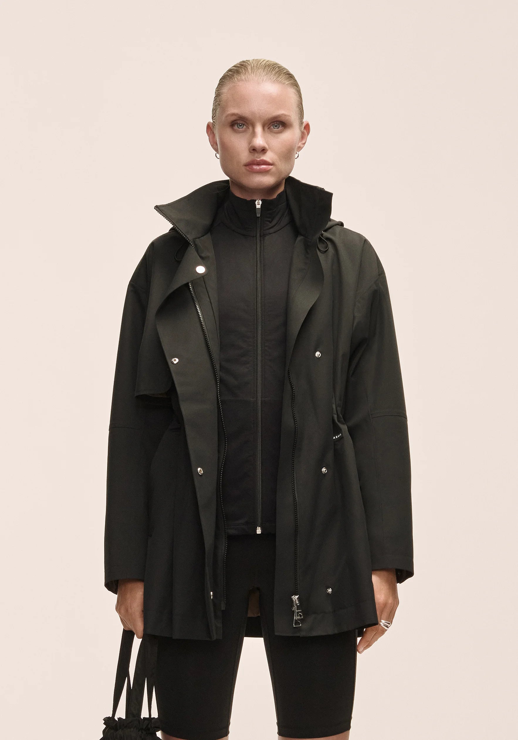 Casall Scandi Trench giacca antipioggia nera impermeabile