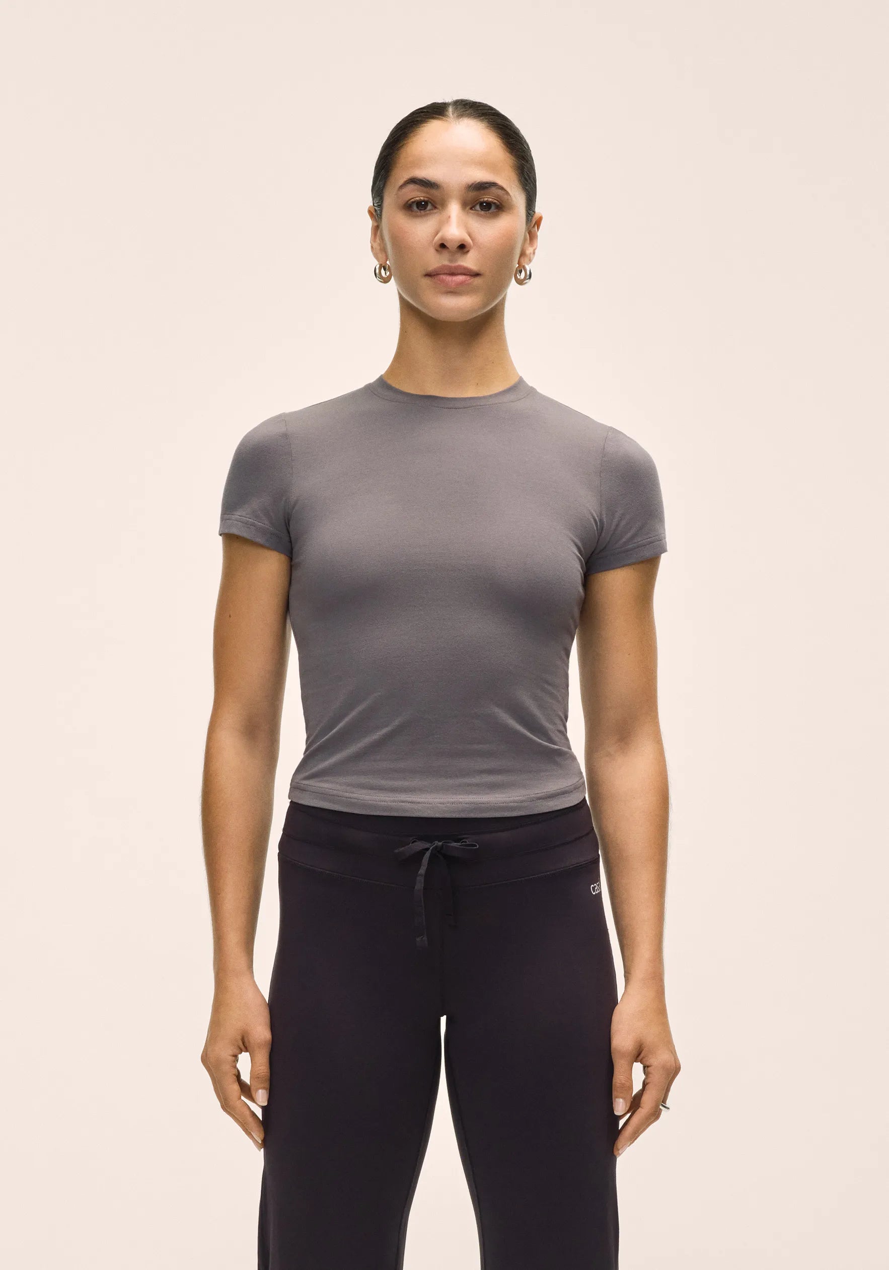 Casall Cotton Blend Slim Tee t-shirt grigio scuro cotone bio