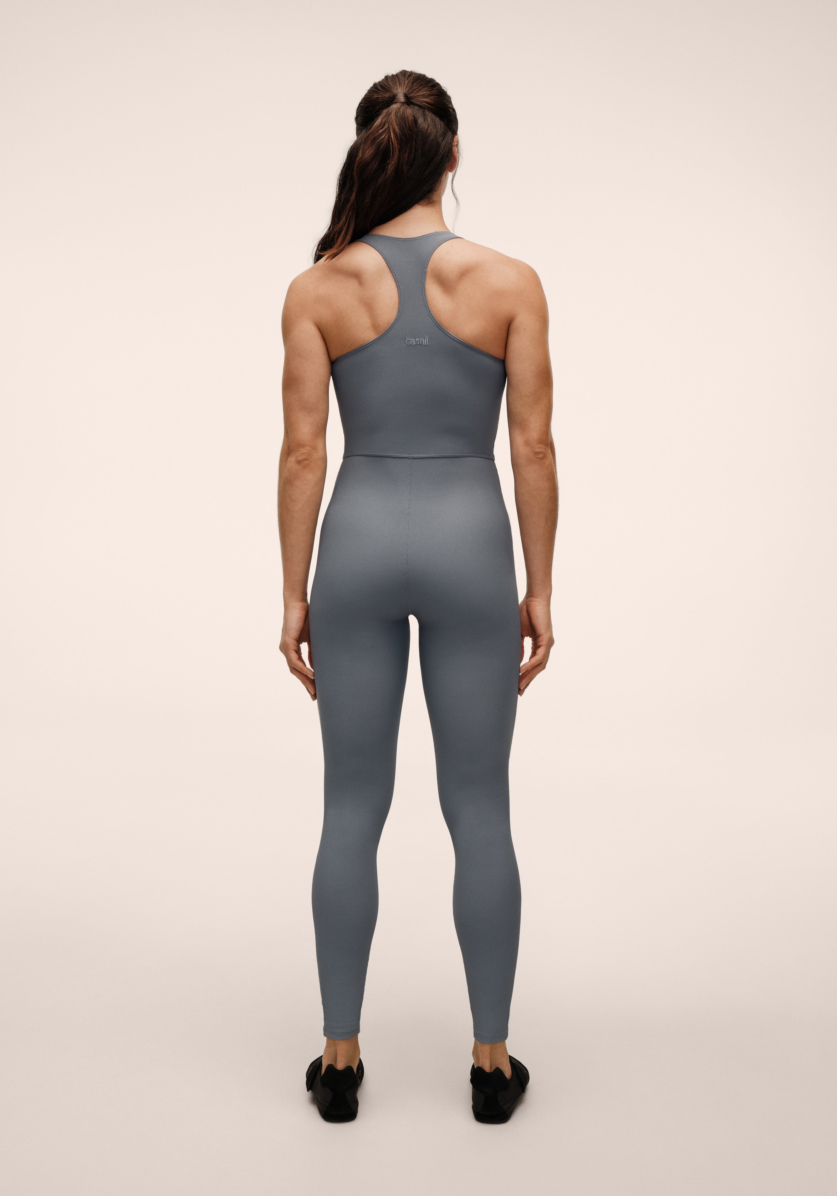 Casall Brace Rib Zip Catsuit tuta blu mezza zip