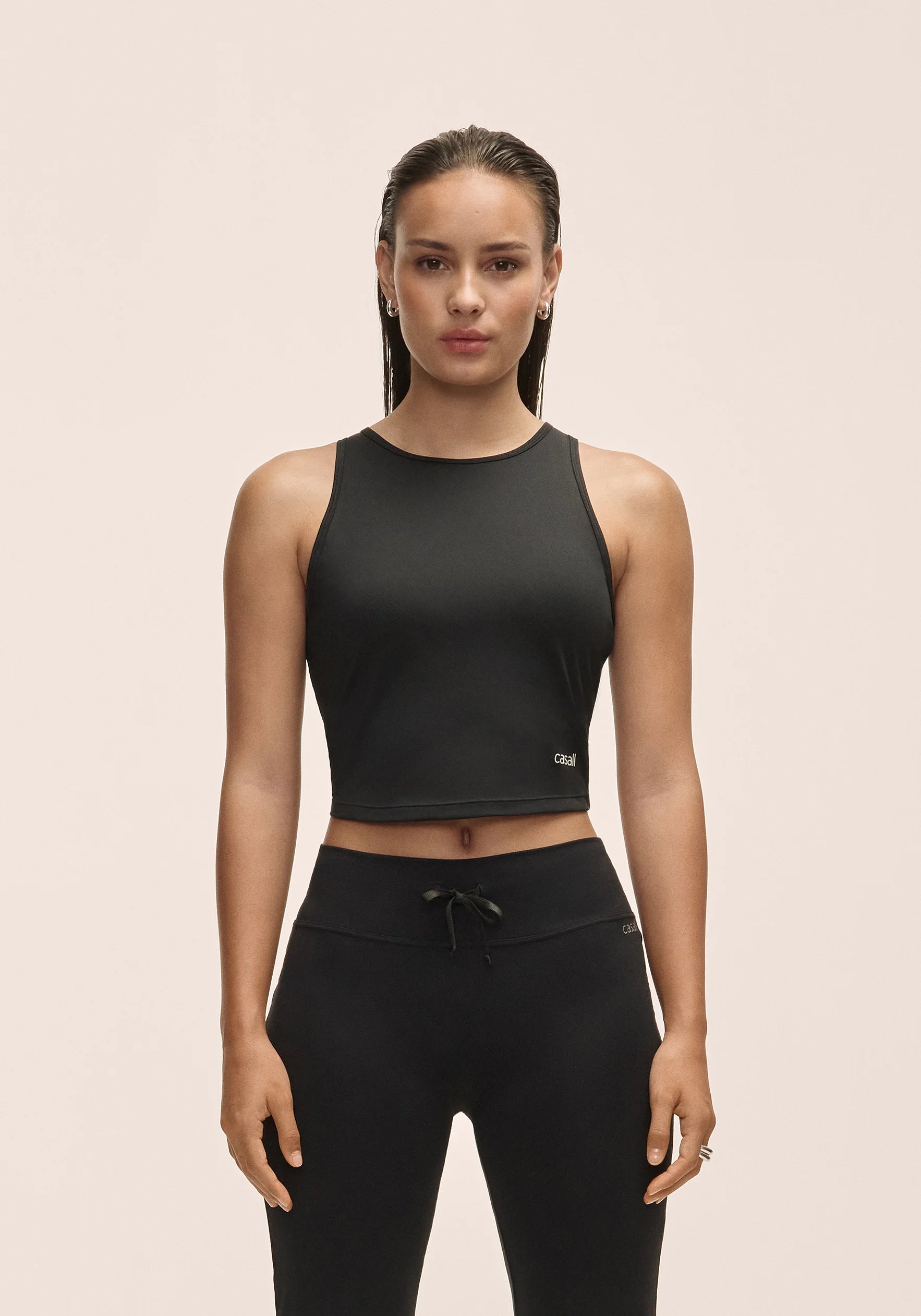 Casall Laser Mesh Crop Top sportivo nero traspirante