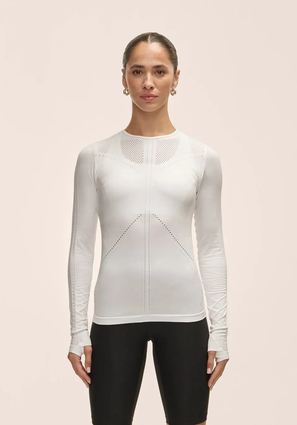 Casall Maze Long Sleeve maglia donna bianca traspirante